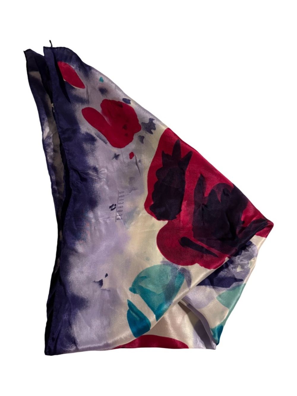 Silk Floral Print Scarf in Cream, Teal & Magenta
